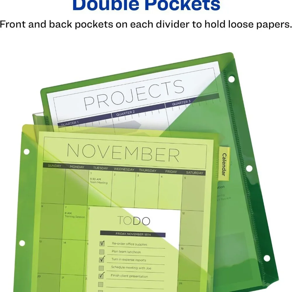 NEW Avery Dividers for 3 Ring Binders 8-Tab Sets Two-Pocket Plastic Binder 11907